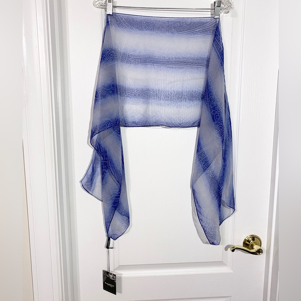NWT SILK Kenneth Cole Blue Ombre Sheer Rectangular Scarf 57”x13” USA MADE
